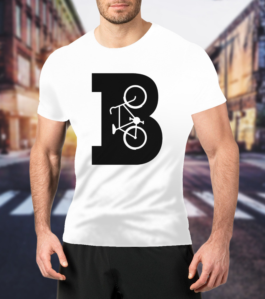 B Letter With Bicycle Motif Design In Bold Black T-Shirt