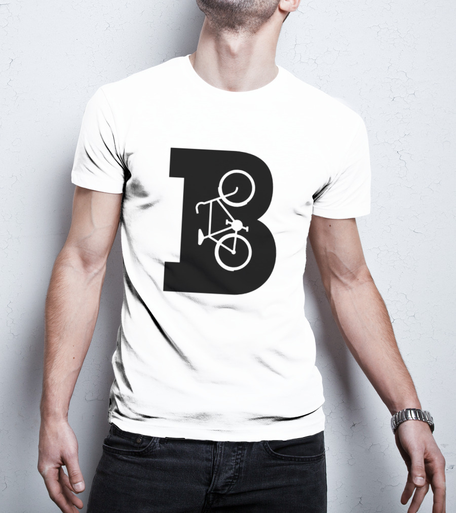 B Letter With Bicycle Motif Design In Bold Black T-Shirt