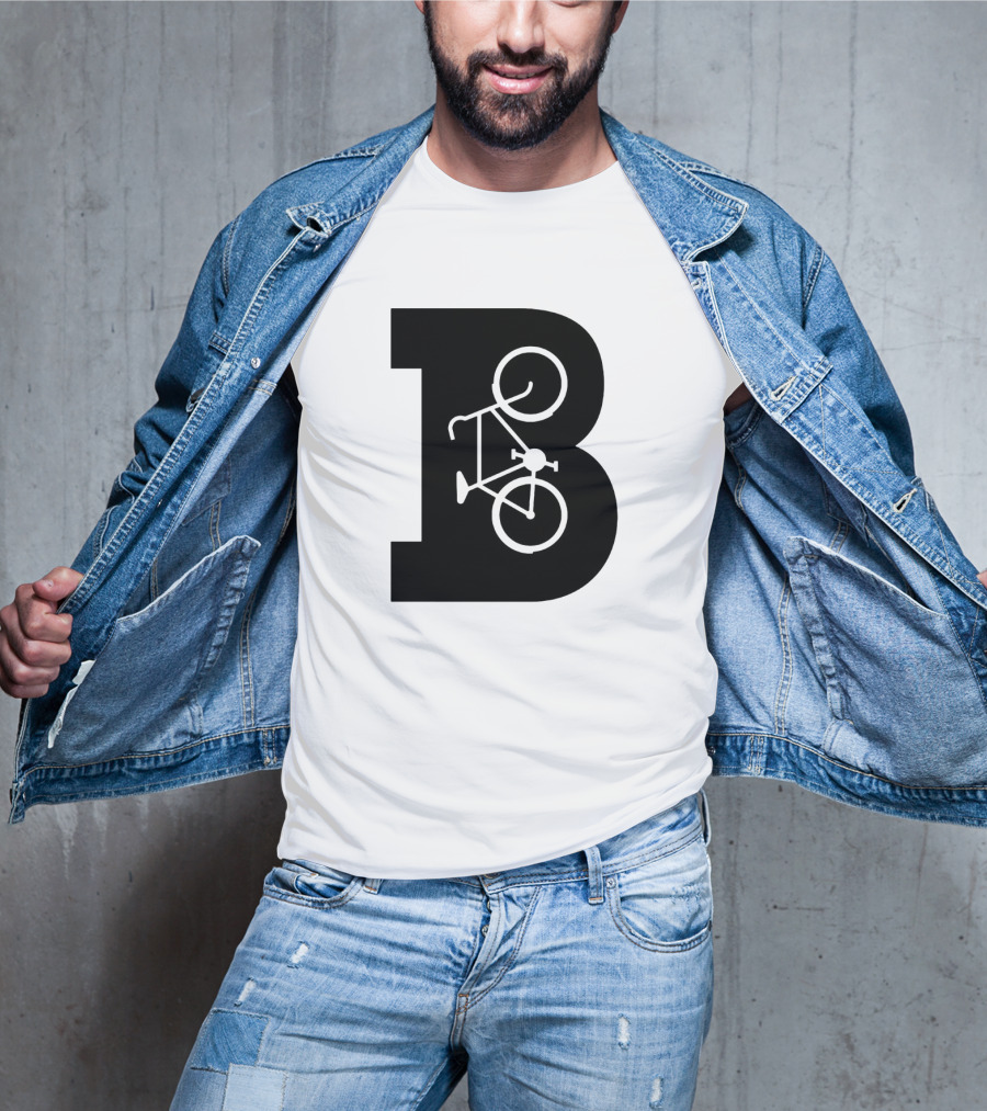 B Letter With Bicycle Motif Design In Bold Black T-Shirt