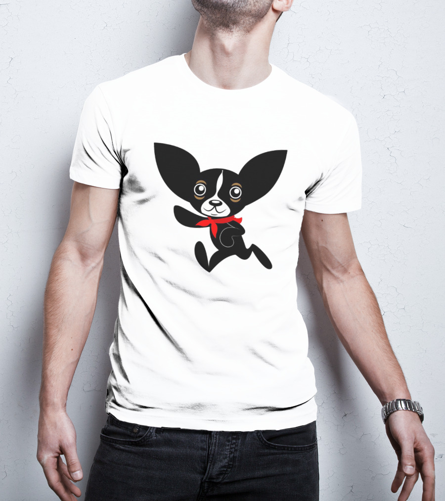 Chihuahua Hola Rico Black And White With Red Bandana Smooth Hair T-Shirt
