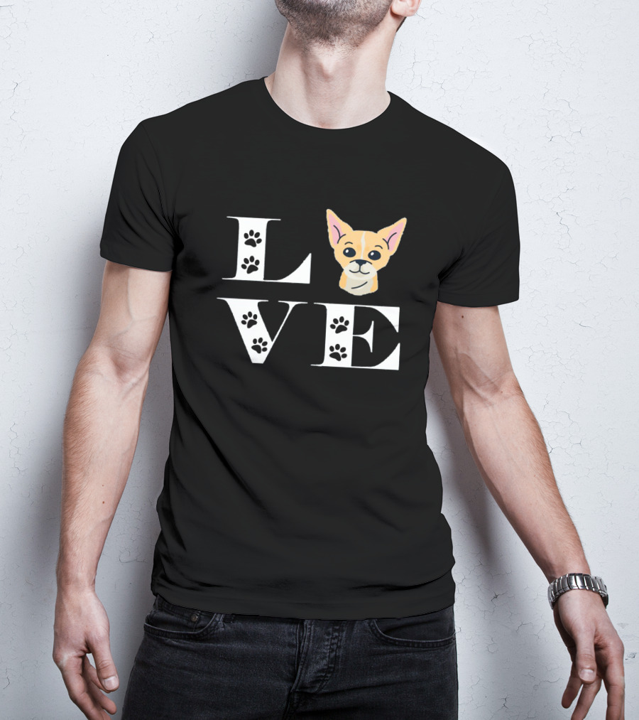 LOVE Chihuahua Dog And Paw Prints T-Shirt