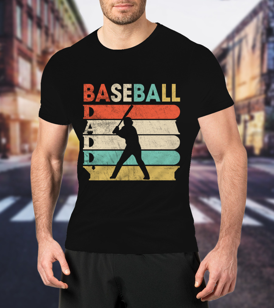 Retro Baseball Daddy Vintage Stripes Silhouette Batter T-Shirt