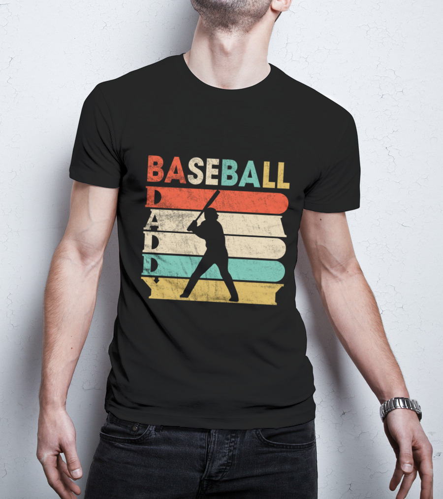 Retro Baseball Daddy Vintage Stripes Silhouette Batter T-Shirt