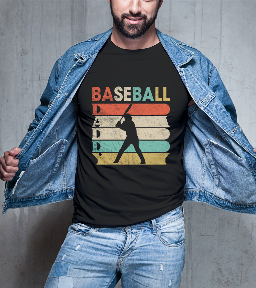Retro Baseball Daddy Vintage Stripes Silhouette Batter T-Shirt