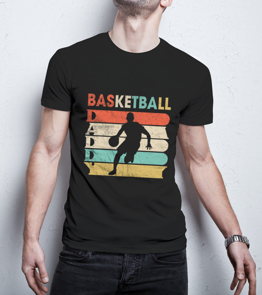 Basketball Daddy Retro Silhouette Player Vintage Stripes T-Shirt