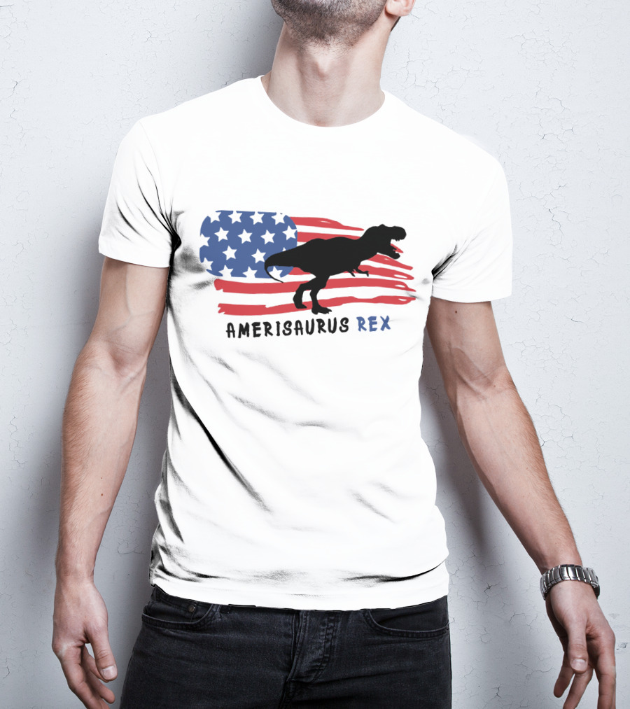 Amerisaurus Rex Dinosaur Silhouette With American Flag T-Shirt