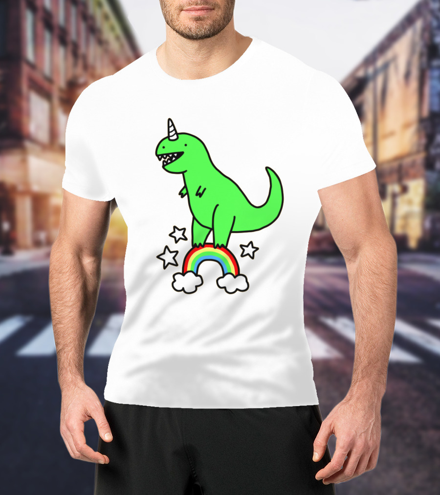 Unicorn Dinosaur With Stars And Rainbow T-Shirt