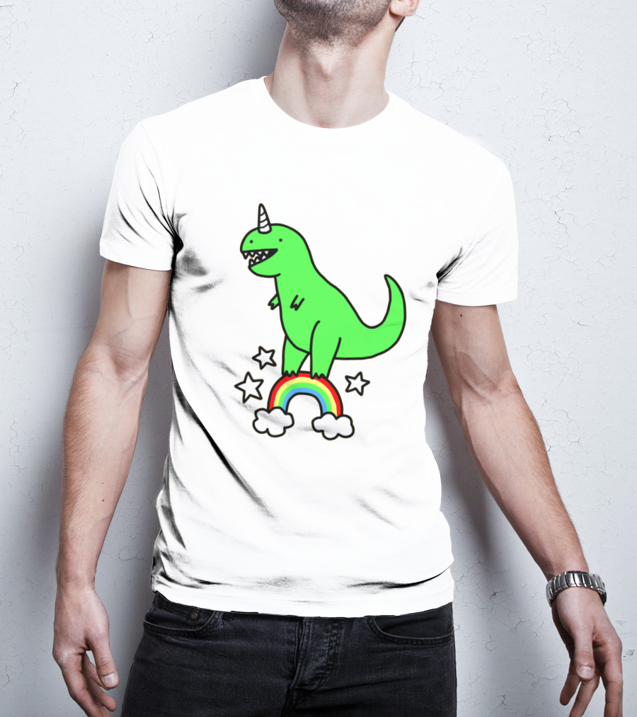 Unicorn Dinosaur With Stars And Rainbow T-Shirt