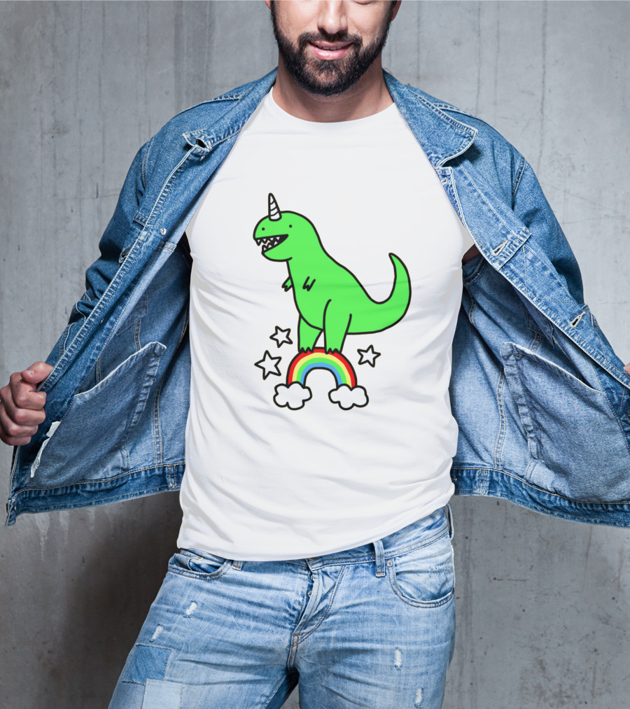 Unicorn Dinosaur With Stars And Rainbow T-Shirt