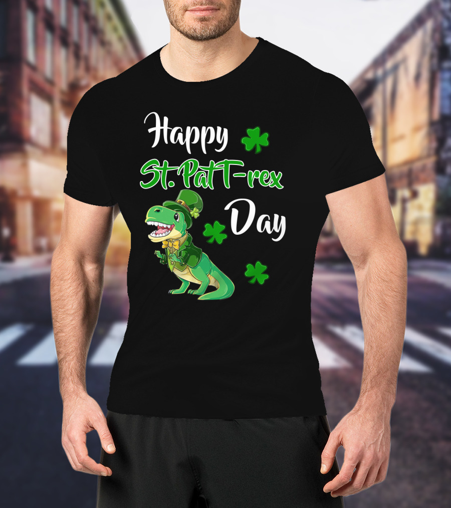 Happy St. Patrick's Day T-Rex Dinosaur With Shamrocks T-Shirt