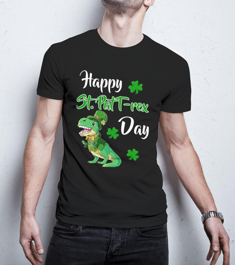 Happy St. Patrick's Day T-Rex Dinosaur With Shamrocks T-Shirt