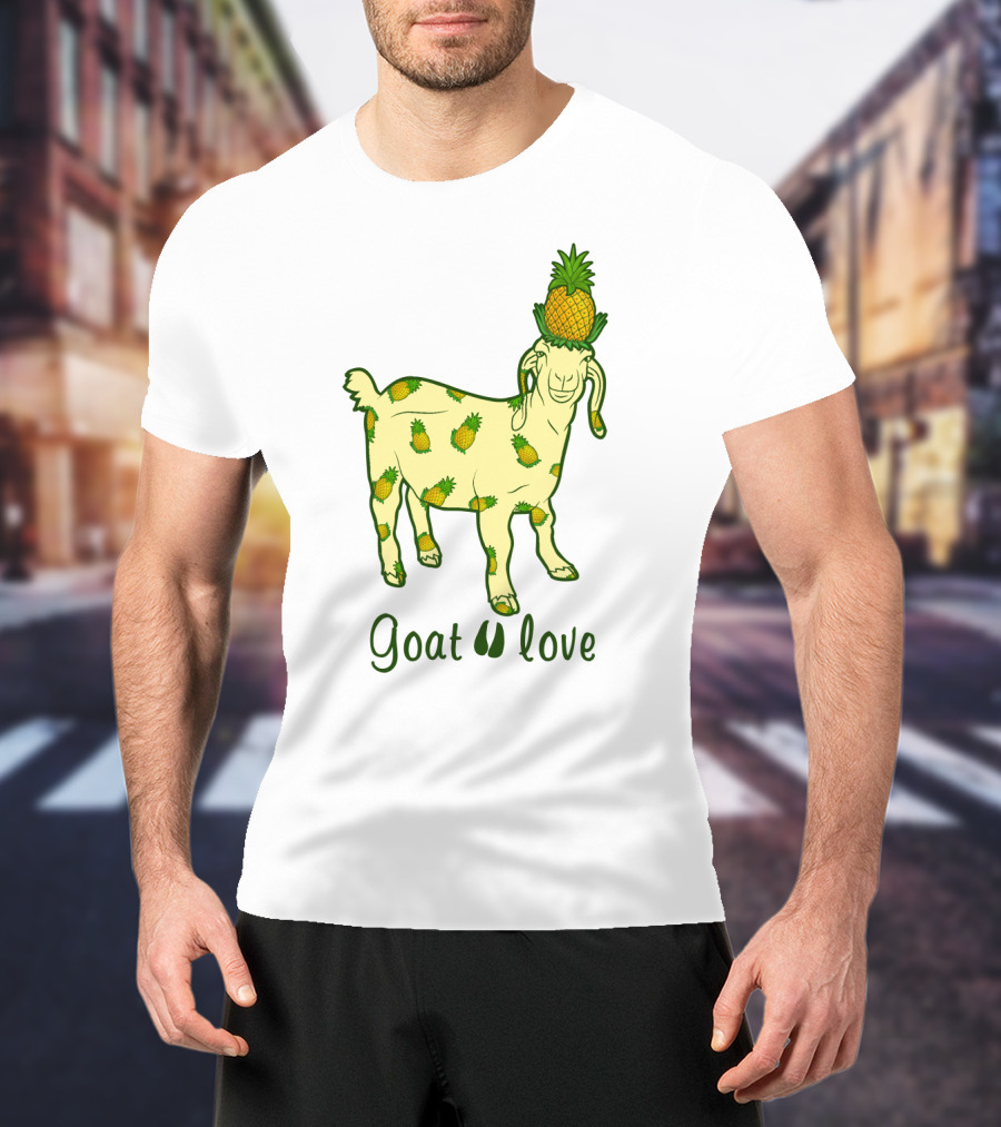 Goat With Pineapple Patterns And Text 'Goat Love' T-Shirt
