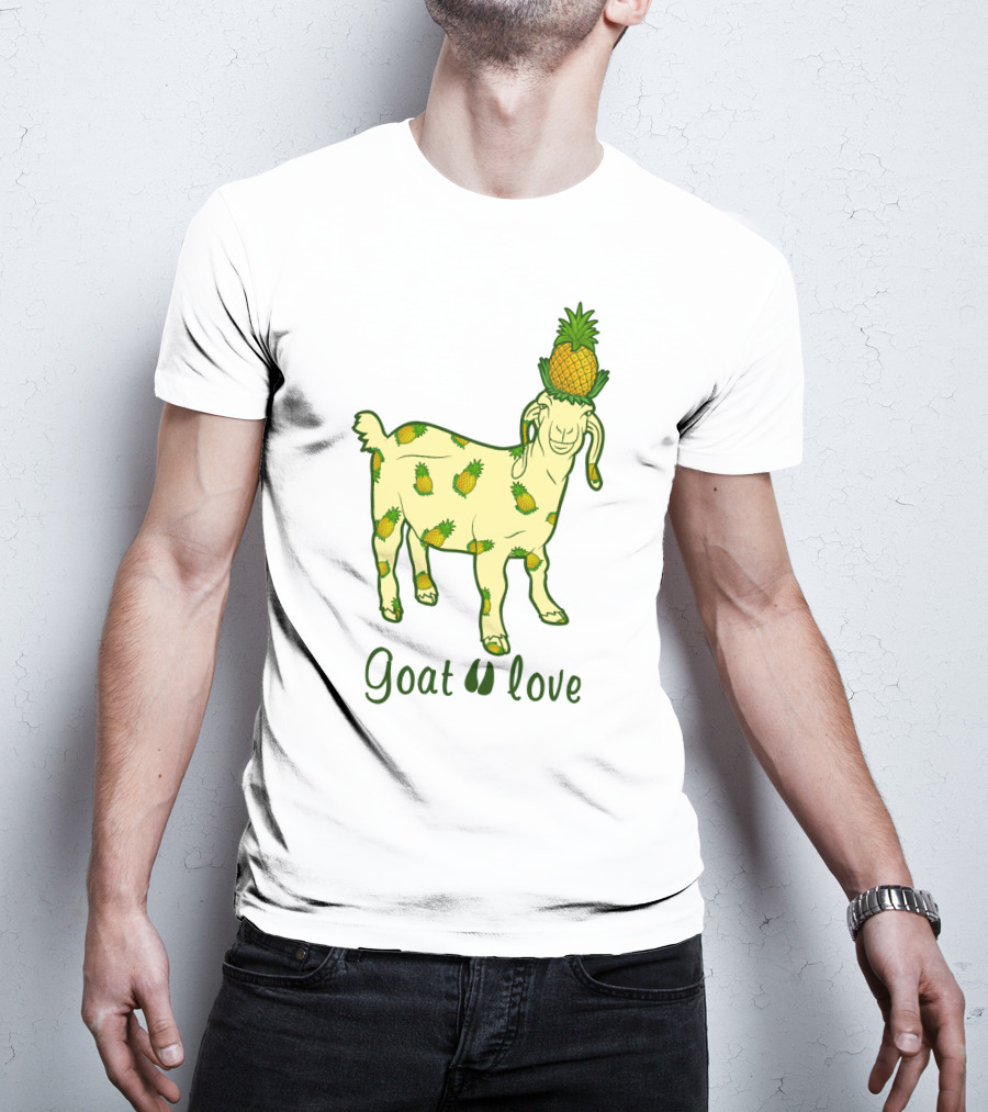 Goat With Pineapple Patterns And Text 'Goat Love' T-Shirt