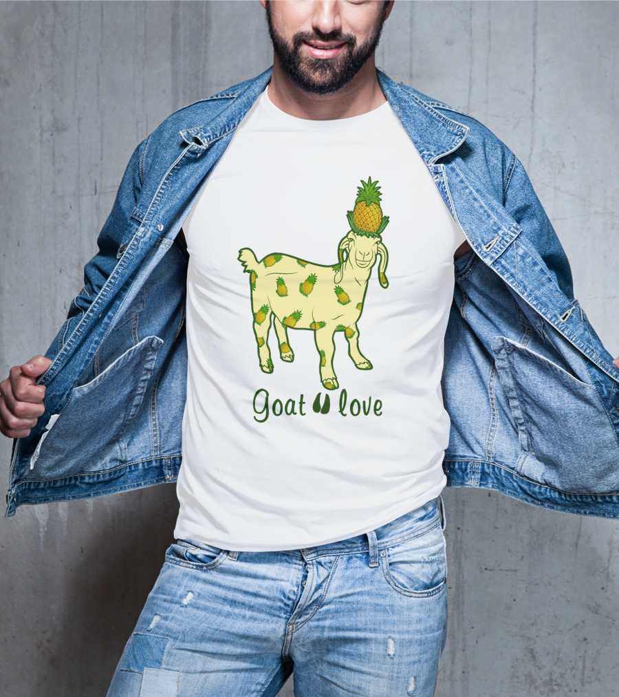 Goat With Pineapple Patterns And Text 'Goat Love' T-Shirt