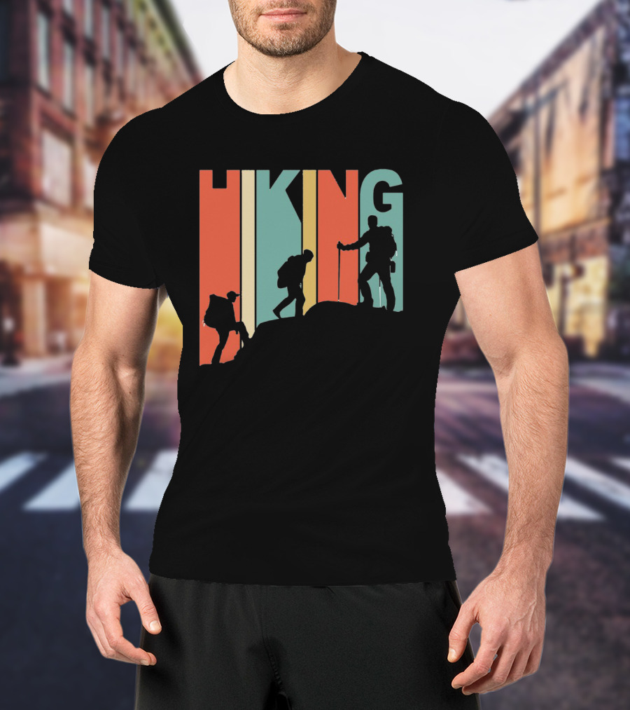 Retro Gradient Hiking Silhouette Adventure T-Shirt
