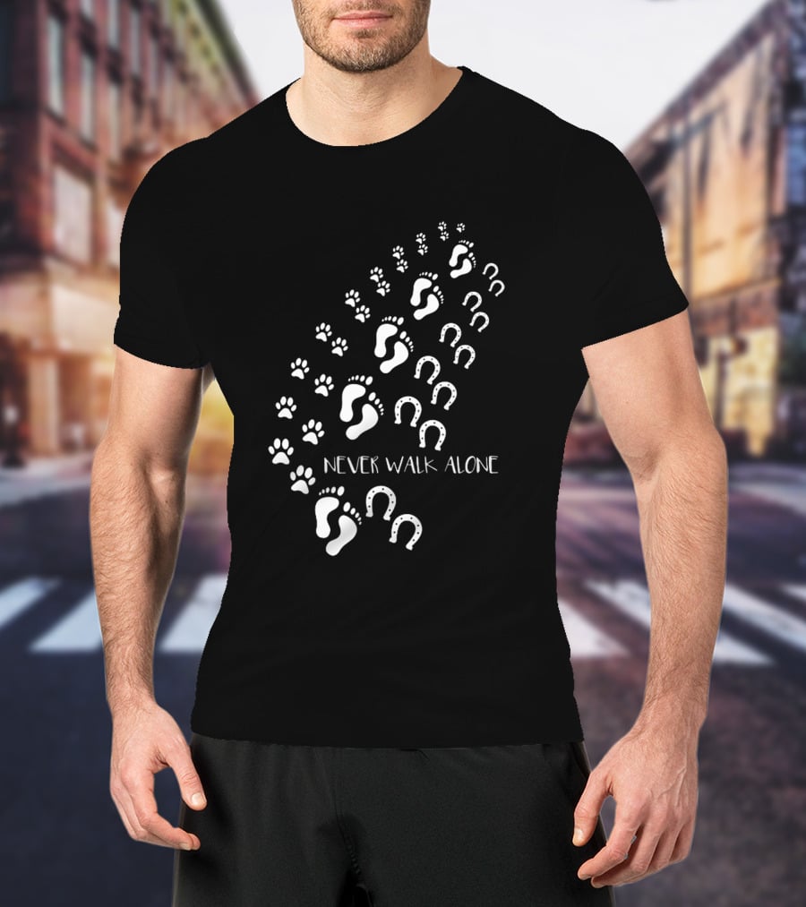 Never Walk Alone Footprint Pawprint Horseshoe T-Shirt