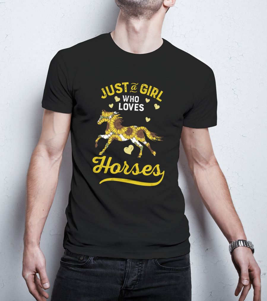 Just A Girl Who Loves Horses Sunflower Heart Pattern Horse T-Shirt