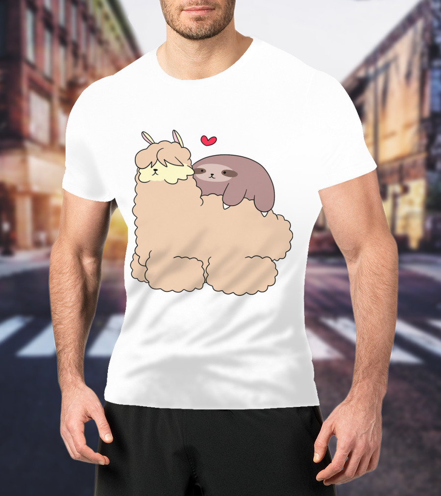 Sloth Loves Alpaca Heartwarming Cuddle Embrace With Cute Llama Vibes T-Shirt