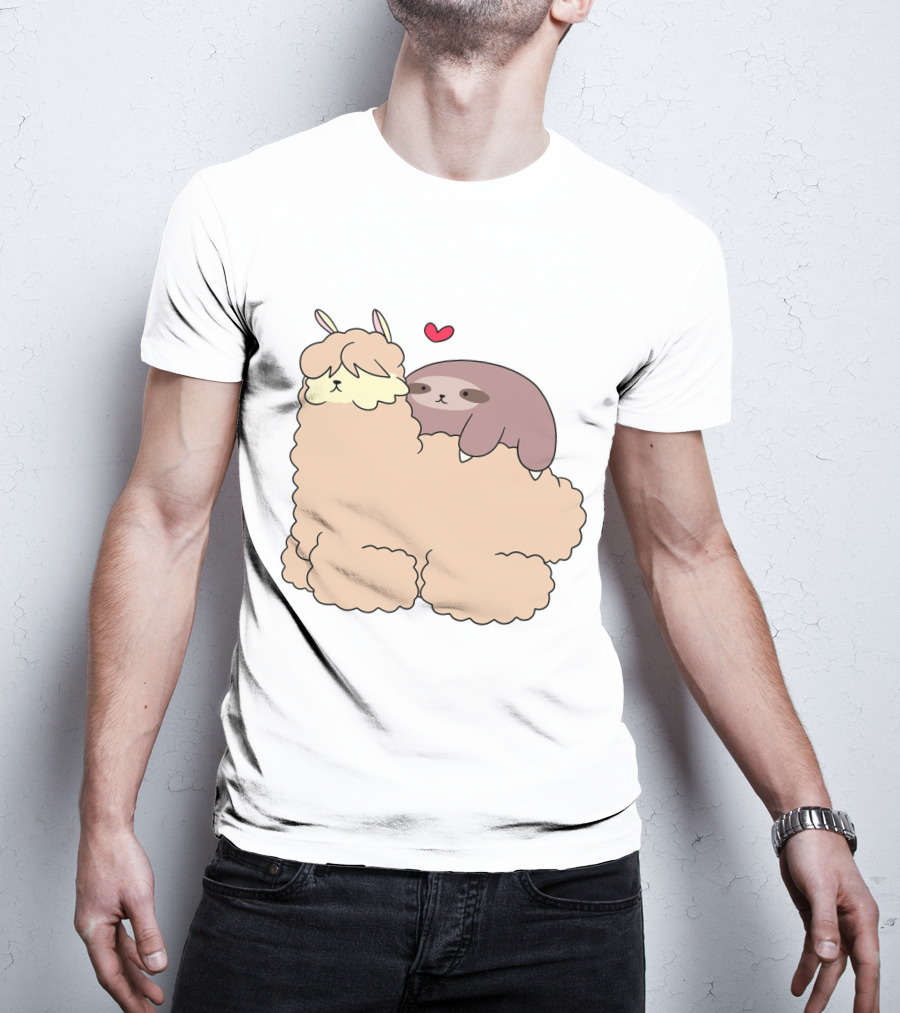 Sloth Loves Alpaca Heartwarming Cuddle Embrace With Cute Llama Vibes T-Shirt