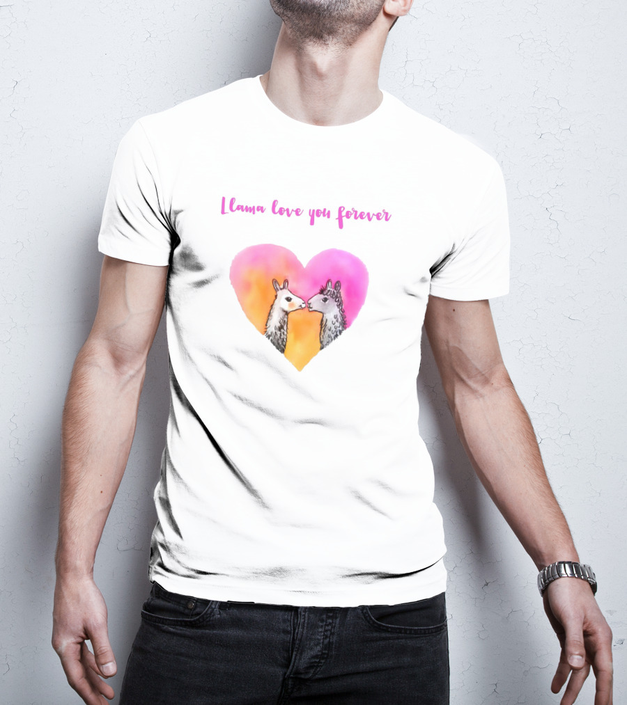 Llama Love You Forever Heart With Two Llamas T-Shirt