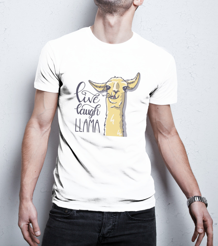 Live Laugh Llama Cartoon Illustration With Whimsical Llama Sketch T-Shirt
