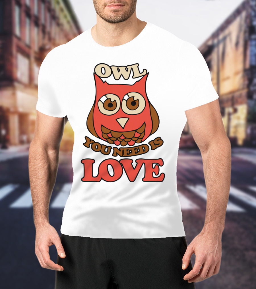Owl You Need Is Love Retro Owl Design With Bold Love Text T-Shirt