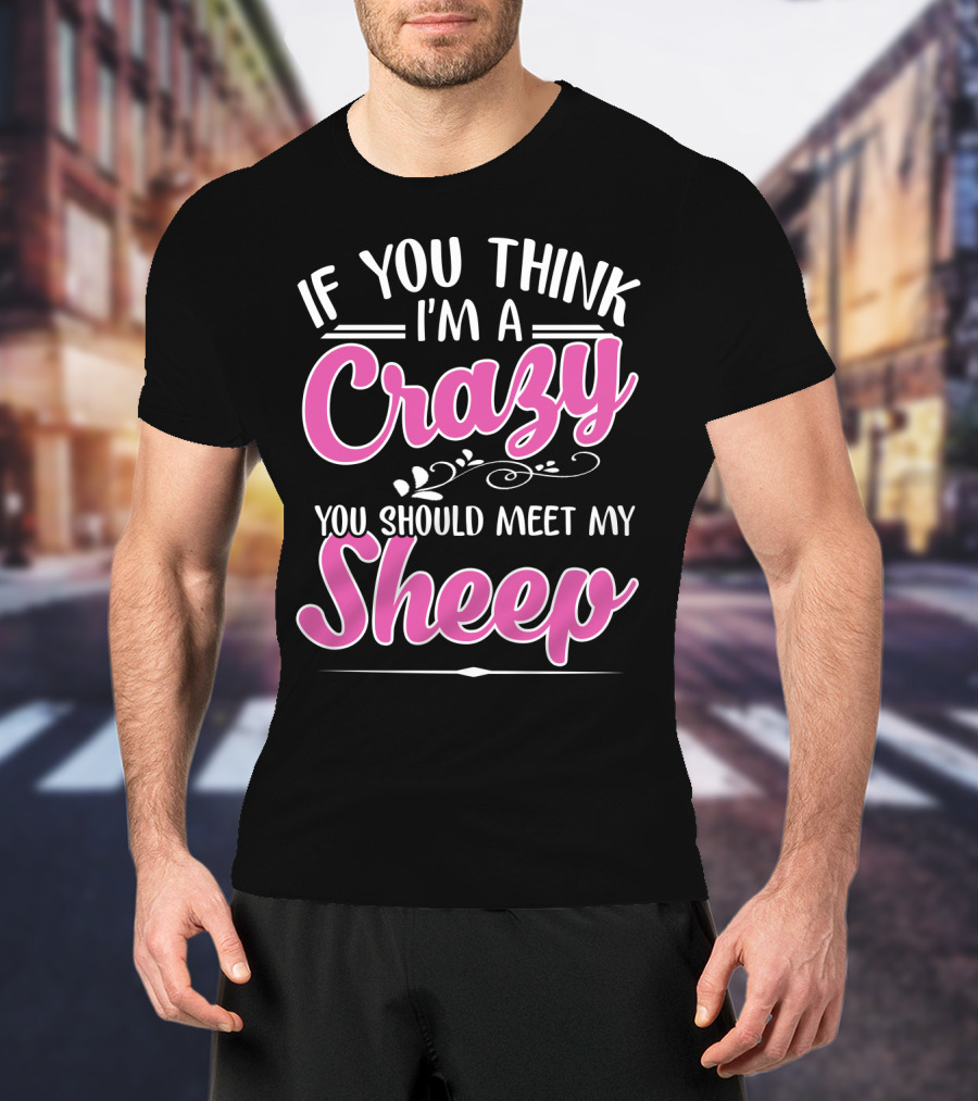 If You Think I'm A Crazy You Should Meet My Sheep Playful Text T-Shirt