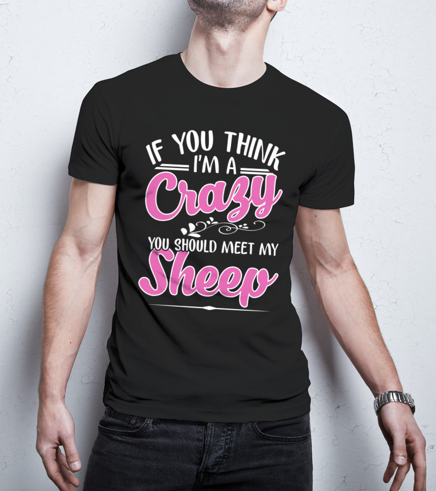 If You Think I'm A Crazy You Should Meet My Sheep Playful Text T-Shirt