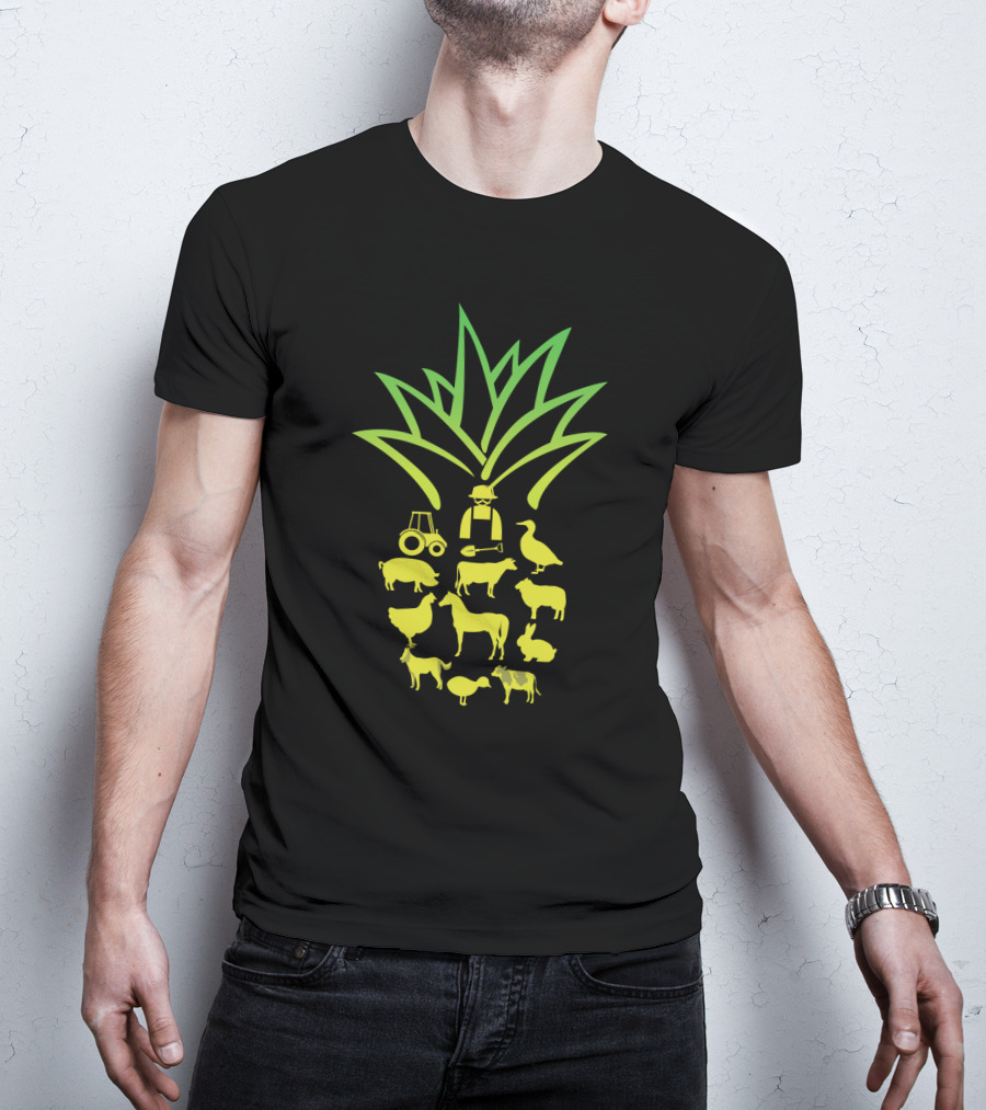 Farmer Pineapple Tractor Animals Agriculture T-Shirt