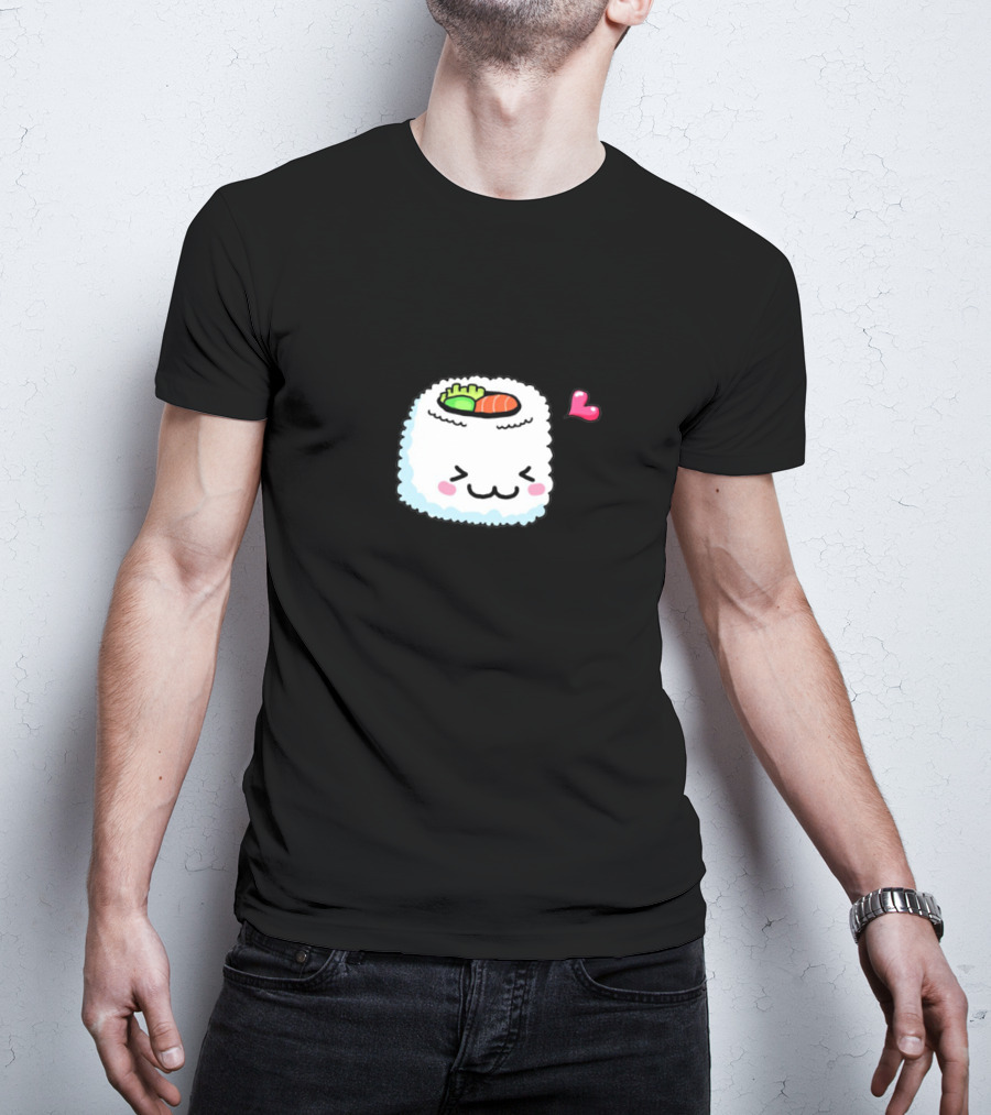 Cute Kawaii Sushi Roll With Heart And Blushing Face T-Shirt