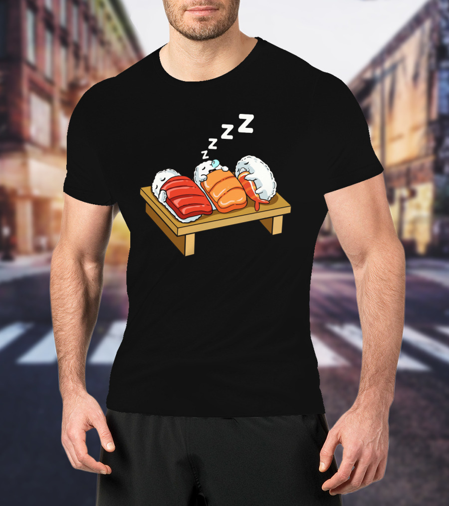 Sushi Sleep Zzz Cartoon Sushi Nigiri On Wooden Board With Sleeping Z's T-Shirt