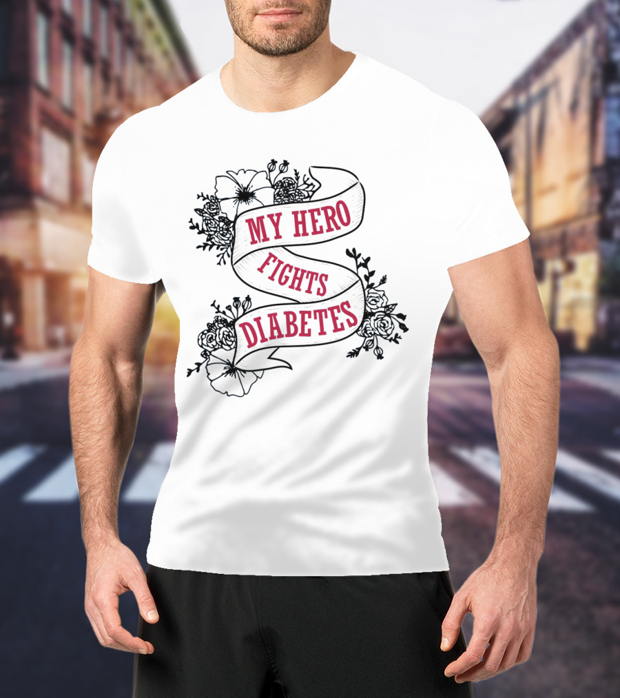 My Hero Fights Diabetes Floral Ribbon T-Shirt
