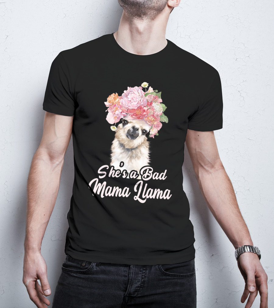 She's A Bad Mama Llama With Floral Crown T-Shirt