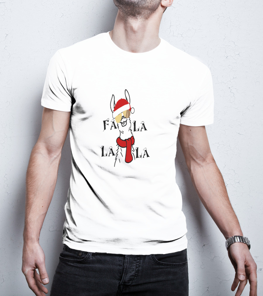 Christmas Falalala Llama Wearing Santa Hat And Scarf T-Shirt