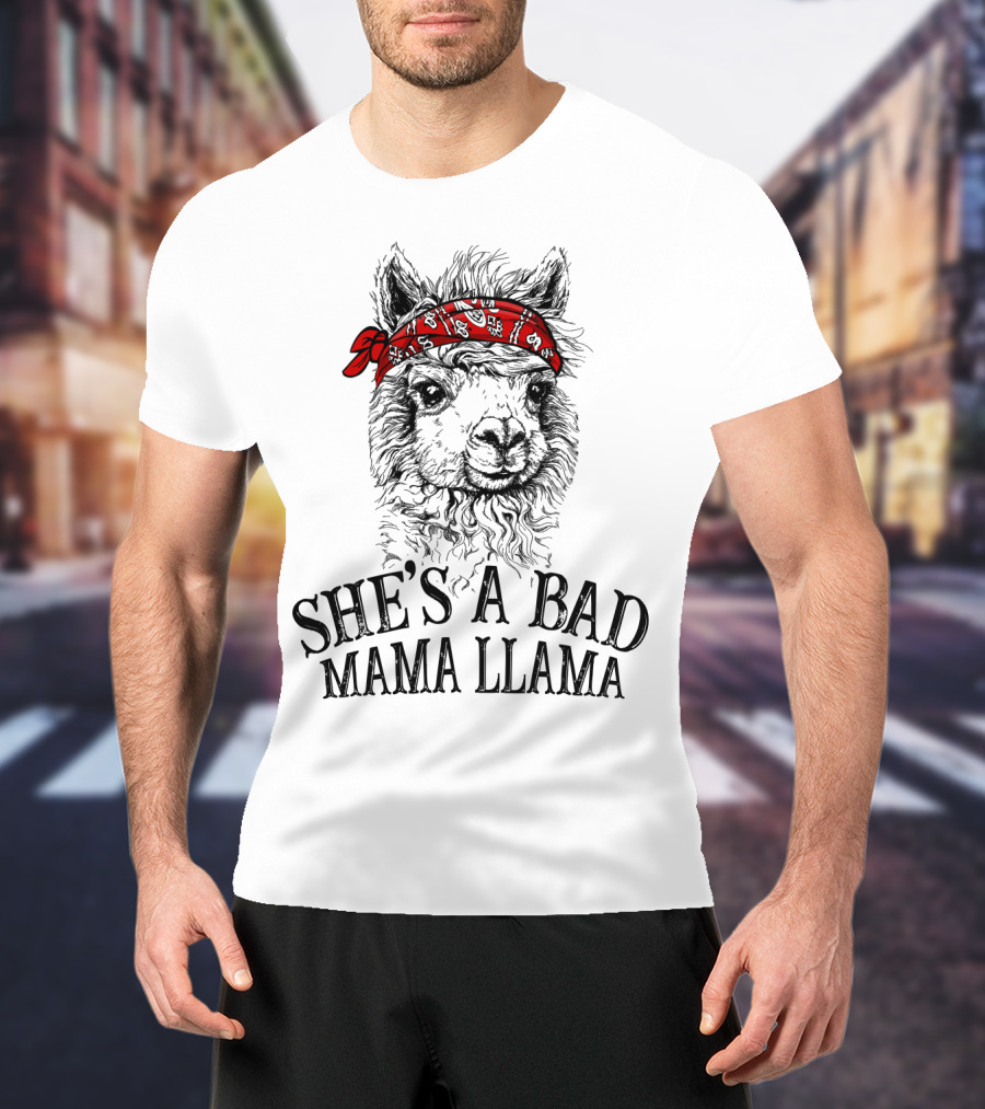 She's A Bad Mama Llama Red Bandana T-Shirt