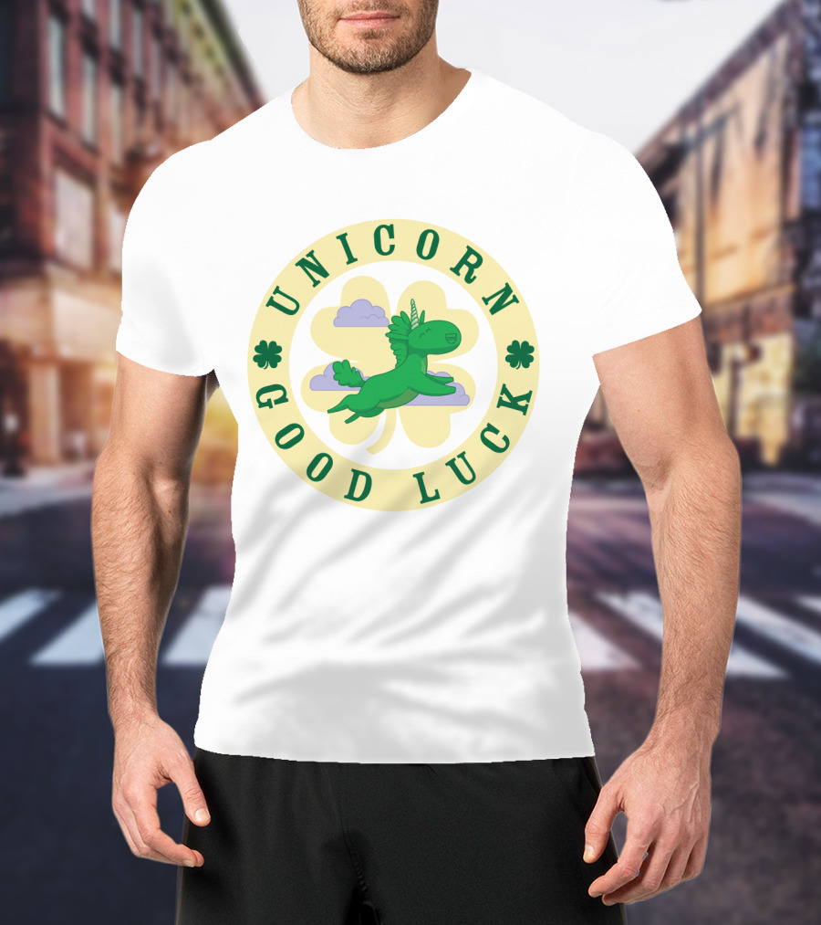 Unicorn Good Luck Clover Clouds Green Flying T-Shirt
