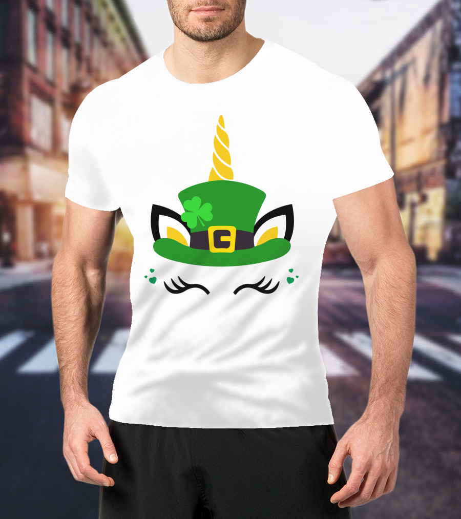 Unicorn Shamrocks Leprechaun Hat Clover St. Patrick's Day Magic Icons T-Shirt