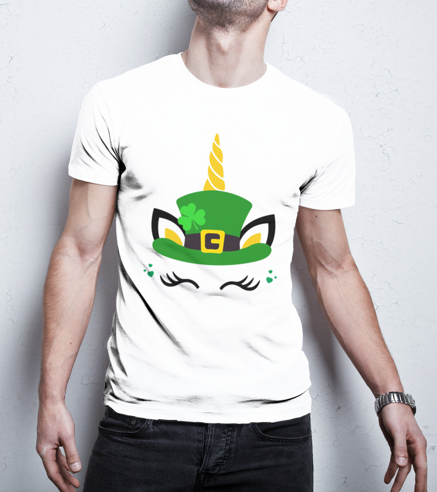 Unicorn Shamrocks Leprechaun Hat Clover St. Patrick's Day Magic Icons T-Shirt