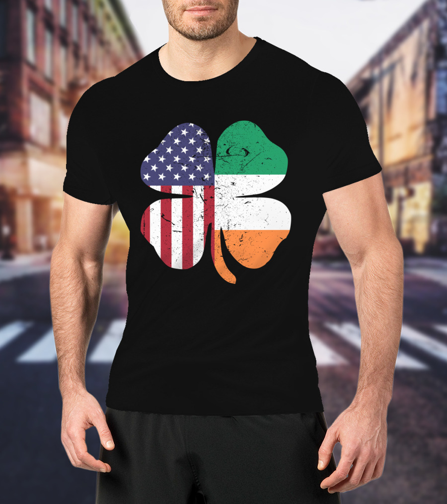 Ireland Flag And American Flag Shamrock T-Shirt