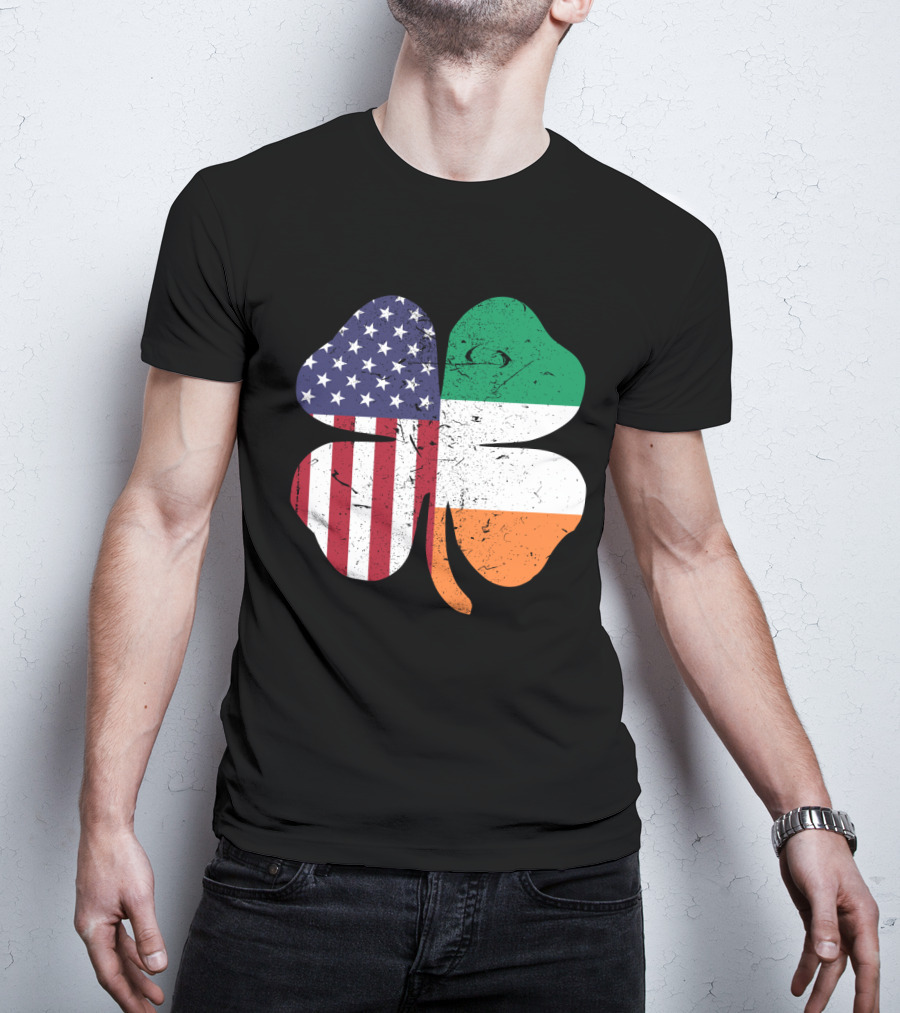 Ireland Flag And American Flag Shamrock T-Shirt