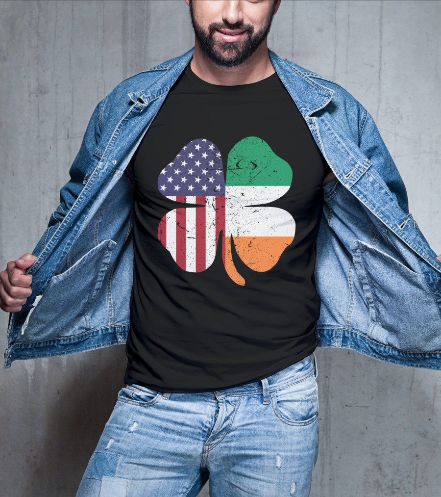 Ireland Flag And American Flag Shamrock T-Shirt