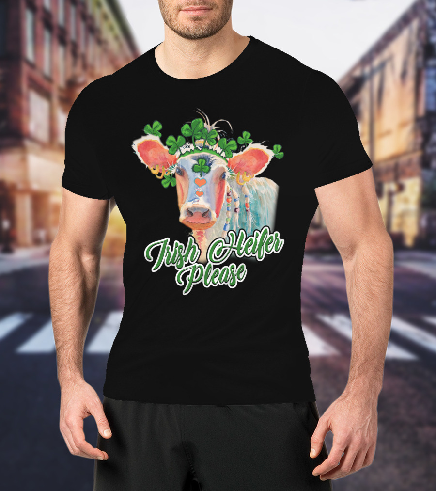 Irish Heifer Please With Shamrock Cow T-Shirt