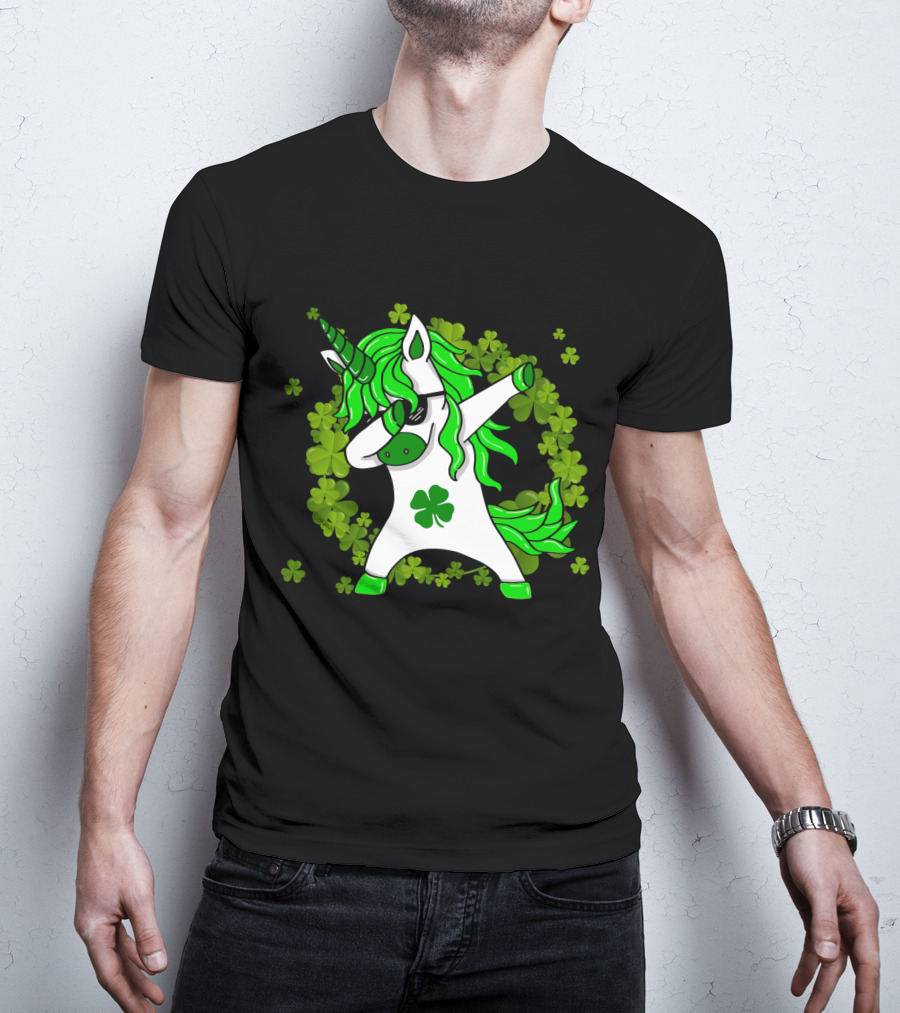 St Patricks Day Shamrock Unicorn Dabbing T-Shirt