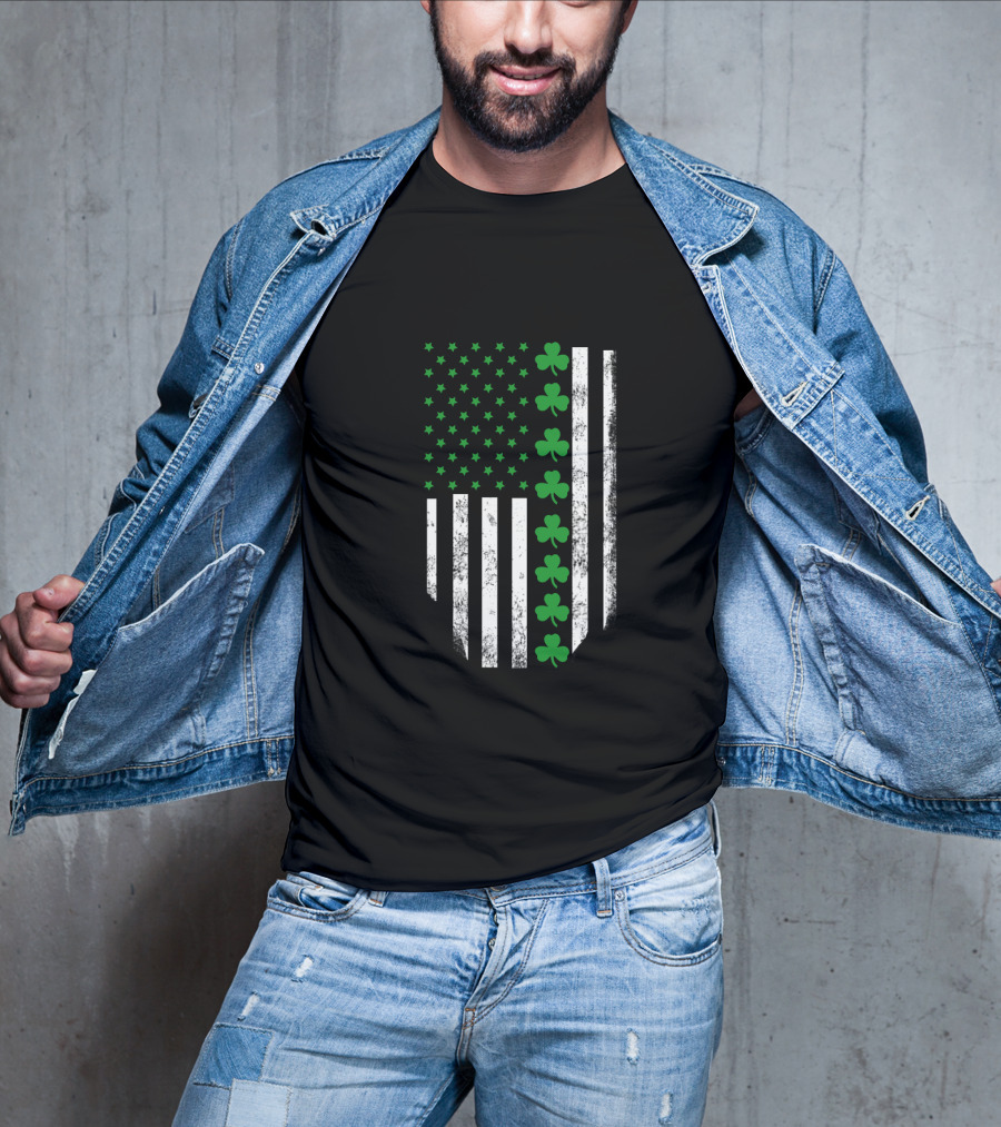 St Patrick's Day Shamrock American Flag T-Shirt