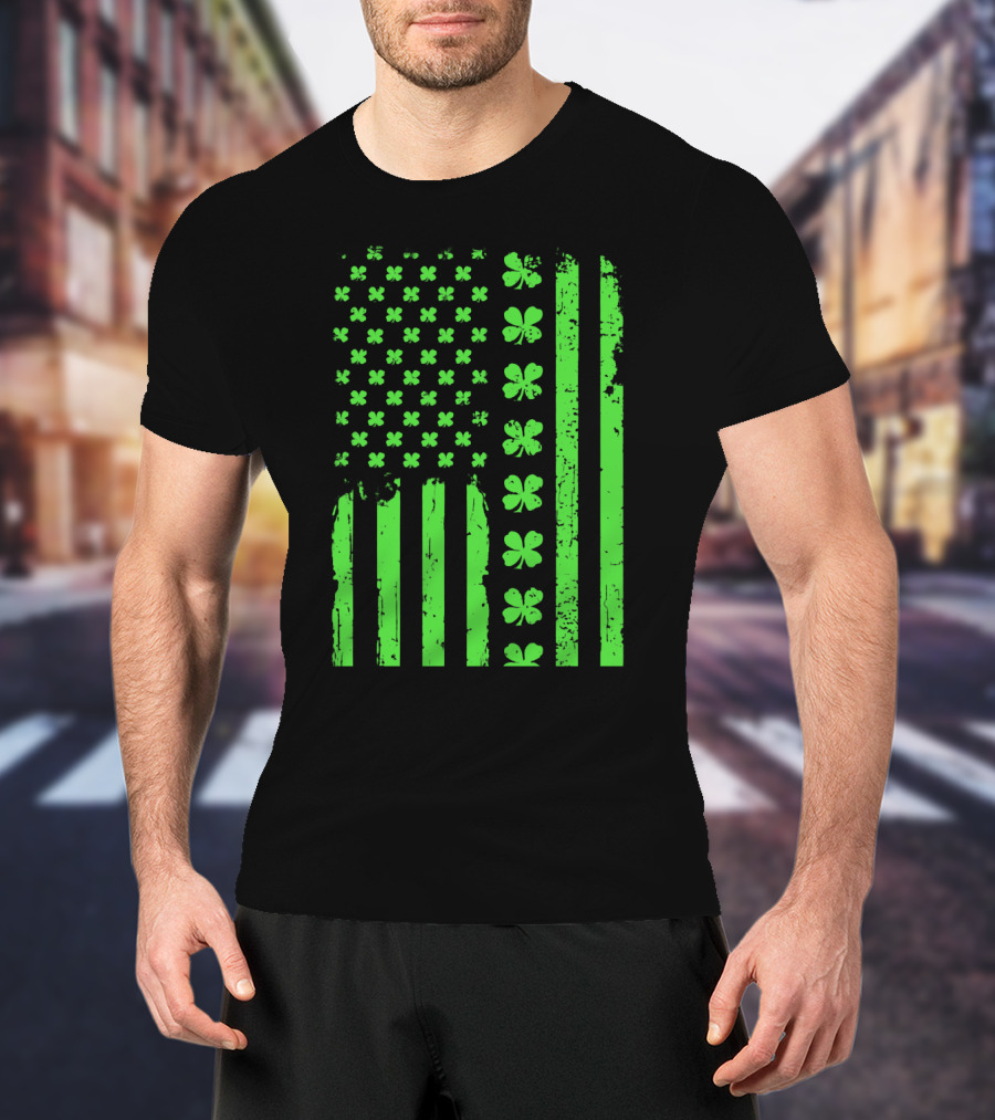 American Flag Green Clover Shamrock T-Shirt