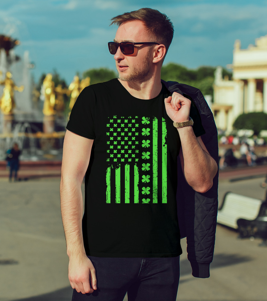 American Flag Green Clover Shamrock T-Shirt