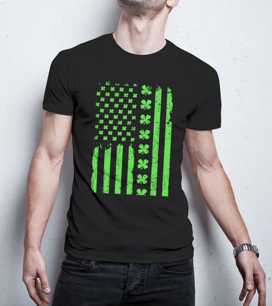 American Flag Green Clover Shamrock T-Shirt