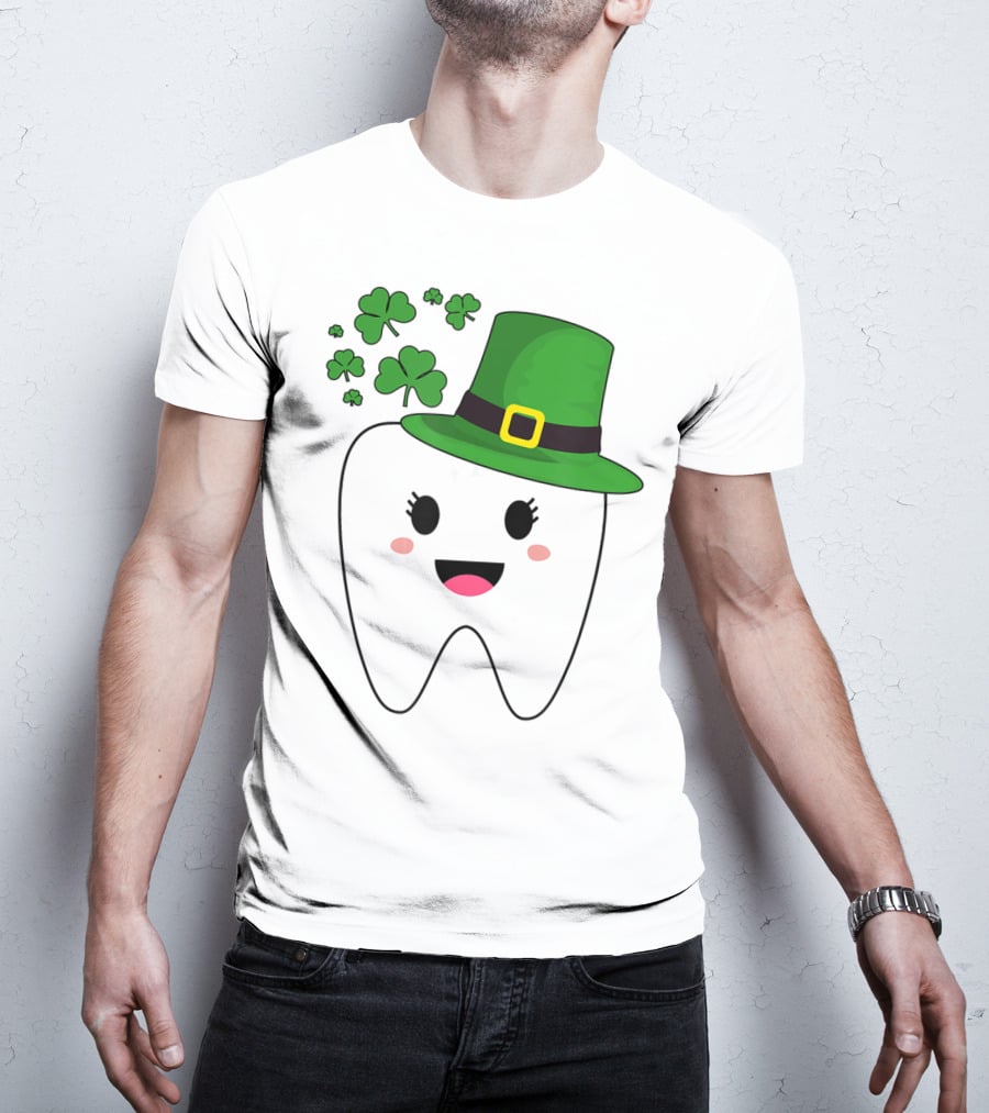 Cute Tooth With Hat Dental Assistant Shamrock St Patrick's Day T-Shirt