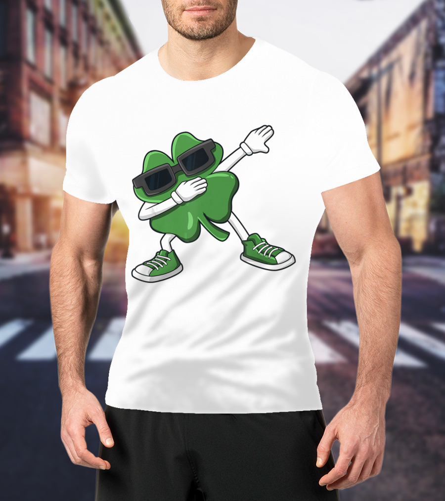 Dabbing Shamrock St Patrick's Day Funny Dab Dabbin' Clover Wearing Sunglasses T-Shirt
