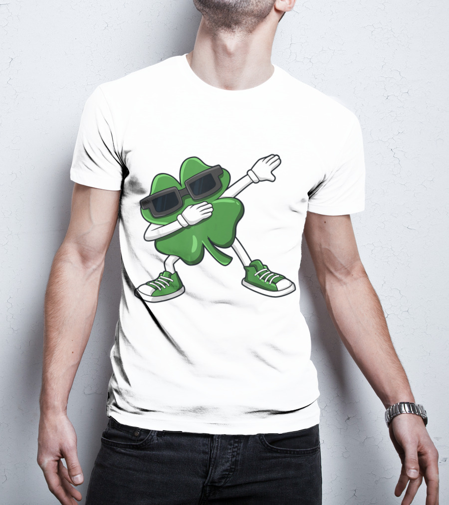 Dabbing Shamrock St Patrick's Day Funny Dab Dabbin' Clover Wearing Sunglasses T-Shirt